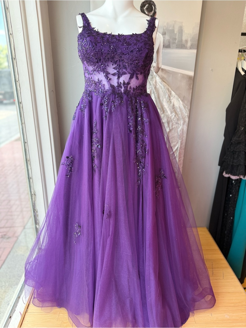 Women’s Purple Beaded Tulle Formal Dress